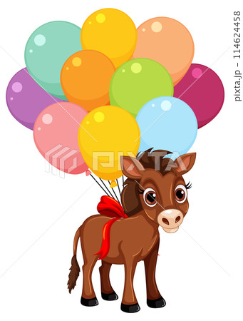 Playful Donkey with Colorful Balloons 114624458