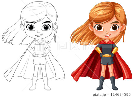 Superhero Girl in Color and Outline Superhero Girl in Color and Outline 114624596
