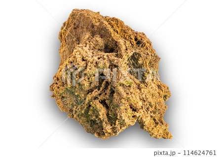 Piece of porous volcanic rock isolated on white background. 114624761