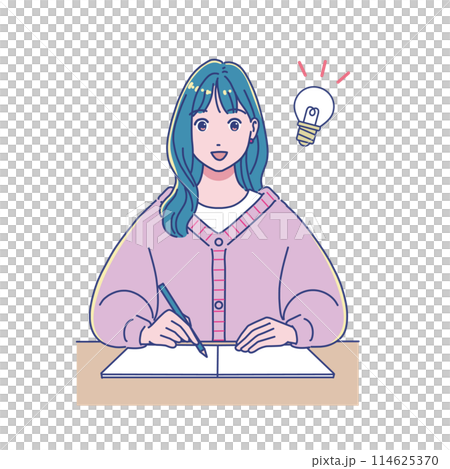 動漫風格的女學生在桌上學習 動漫風格的女學生在桌上學習 114625370
