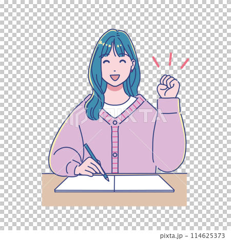 Anime-style female student studying at a desk 114625373