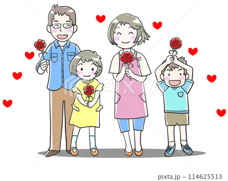 母の日の家族イラストグレー輪郭 114625513
