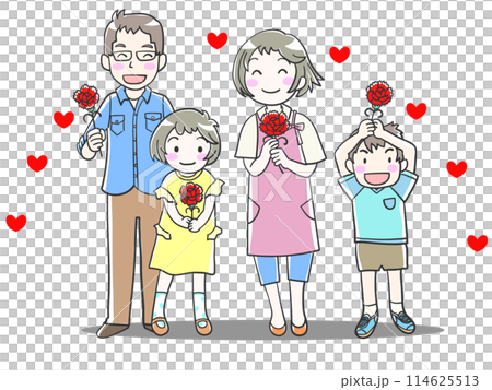 母の日の家族イラストグレー輪郭 114625513