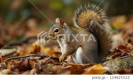 Squirrel among autumn leaves. Squirrel among autumn leaves. 114625522
