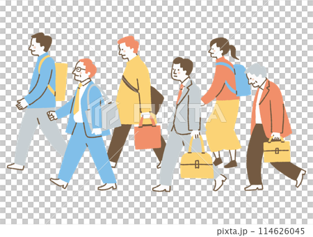 出勤や通勤途中の会社員や学生たち_色 出勤や通勤途中の会社員や学生たち_色 114626045