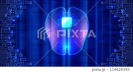 Artificial brain with microchip and electronic circuit against binary code background. Futuristic technology. Implants and artificial intelligence concept. Innovation in science Artificial brain with microchip and electronic circuit against binary code background. Futuristic technology. Implants and artificial intelligence concept. Innovation in science 114626393