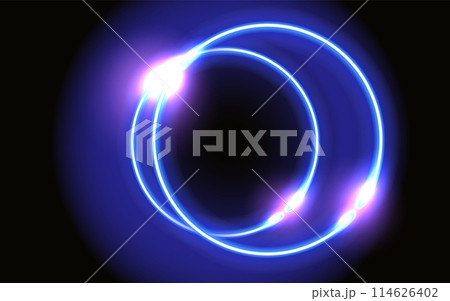 Abstract fantastic background with neon glow round frame and shiny light space portal into another dimension. Fluorescent space border. Abstract fantastic background with neon glow round frame and shiny light space portal into another dimension. Fluorescent space border. 114626402