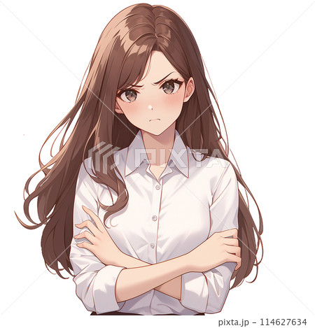 怒っているシャツを着た女性 114627634