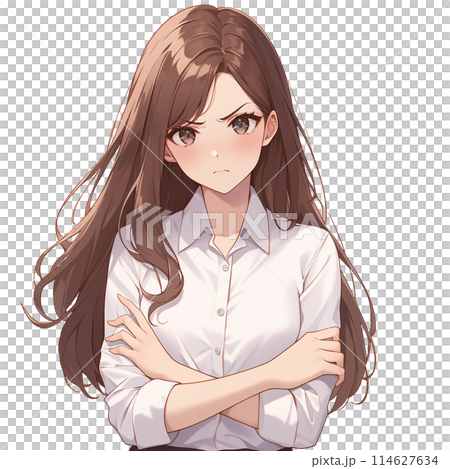 怒っているシャツを着た女性 114627634