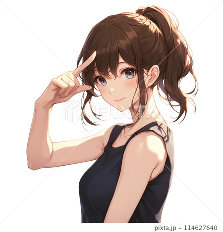 夏服を着たポニーテールの女性のイラスト素材 [114627640] - PIXTA