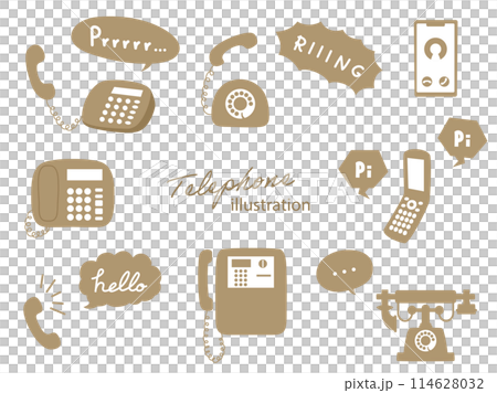 Various telephone illustration set, sepia 114628032