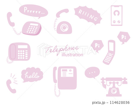 いろんな電話のイラストセット、ピンク 114628036