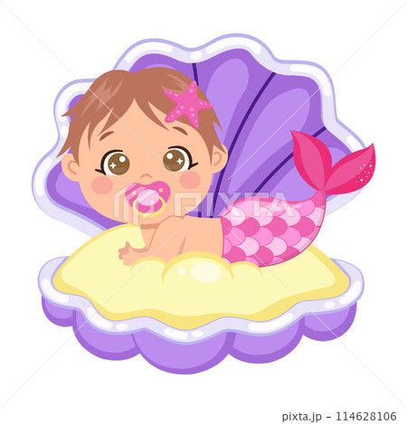 Cute mermaid baby girl in clam shell Cute mermaid baby girl in clam shell 114628106
