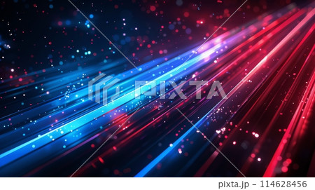 Abstract neon glowing blue, white, and red lines on a dark background. Futuristic technology banner Abstract neon glowing blue, white, and red lines on a dark background. Futuristic technology banner 114628456
