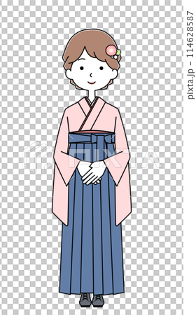 Illustration of a female college student wearing a hakama Illustration of a female college student wearing a hakama 114628587