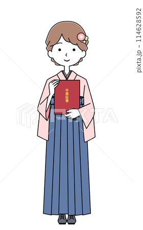 袴を着て卒業証書を持った女子大学生のイラスト 114628592