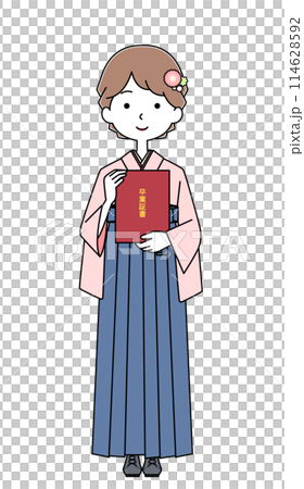 袴を着て卒業証書を持った女子大学生のイラスト 114628592