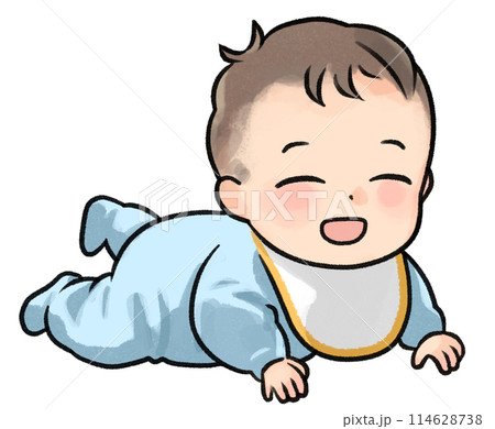 笑顔でハイハイする赤ちゃん 笑顔でハイハイする赤ちゃん 114628738
