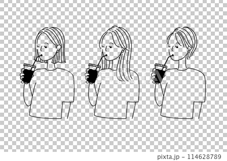 コーヒーを飲む女性ーモノクロ 114628789