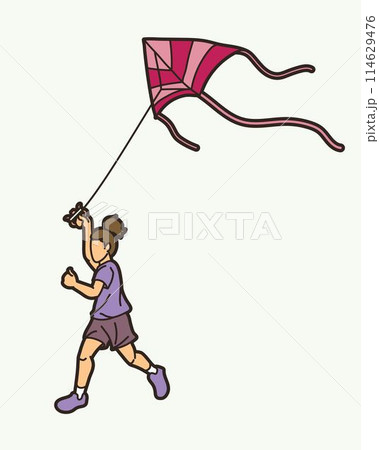 A Girl Running Fly a Kite Child Playing Cartoon Sport Graphic Vector A Girl Running Fly a Kite Child Playing Cartoon Sport Graphic Vector 114629476