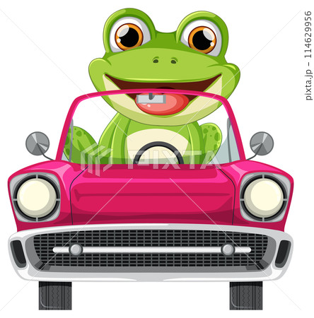 Happy Frog Driving a Pink Car 114629956