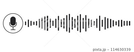 Sound record wave, talk, voice chat, phone app screen, audio player button isolated on white background. Simple media equalizer, podcast decibel sound track. 114630339