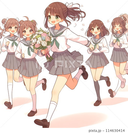 セーラー服の女子高生と花束 114630414