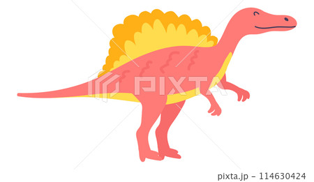 Cute dinosaur in flat design. Funny spinosaurus dino, prehistoric dragon. Vector illustration isolated. 114630424