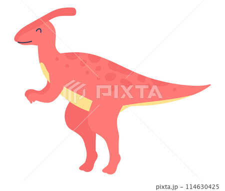 Cute red dinosaur in flat design. Funny prehistoric parasaurolophus dino. Vector illustration isolated. Cute red dinosaur in flat design. Funny prehistoric parasaurolophus dino. Vector illustration isolated. 114630425