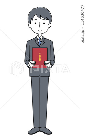 スーツを着て卒業証書を持った男子大学生のイラスト 114630477