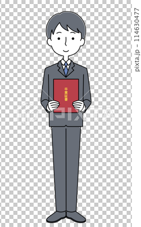 穿著西裝、拿著文憑的男大生插畫 114630477