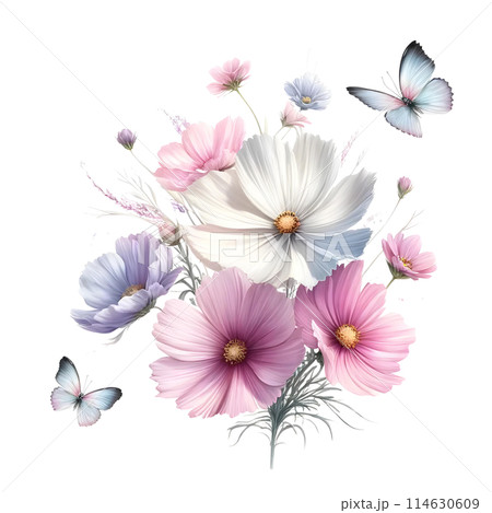 3D cosmos flowers with butterfly 114630609