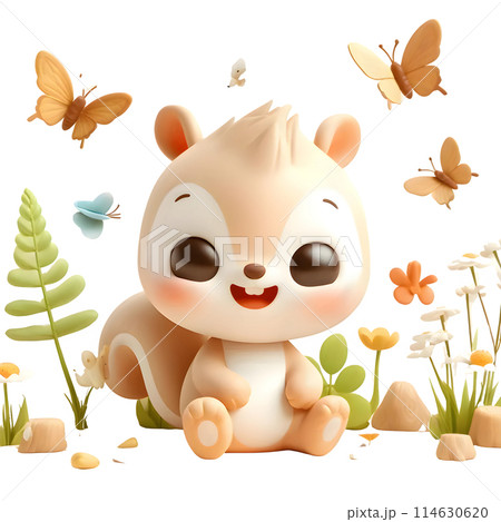 3D baby squirrel in spring 114630620