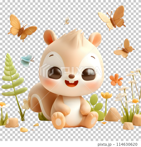 3D baby squirrel in spring 114630620