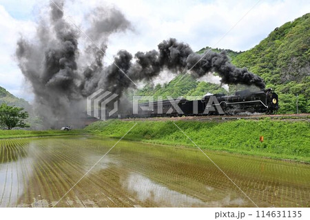 運転再開　SLやまぐち号　JR山口線　長門峡駅を出発 114631135