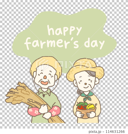 illustration of elderly farmer couple 114631266