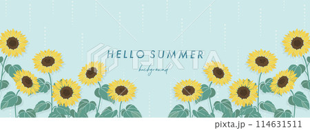 ひまわり ヒマワリ 夏  sunflower 素材  バナー フレーム 背景 ベクターイラスト 114631511