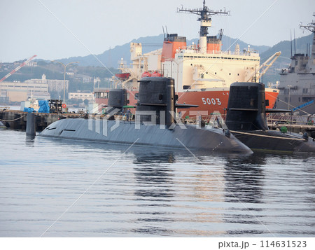 広島県呉市「アレイからすこじま」からの海上自衛隊の潜水艦や護衛艦 114631523