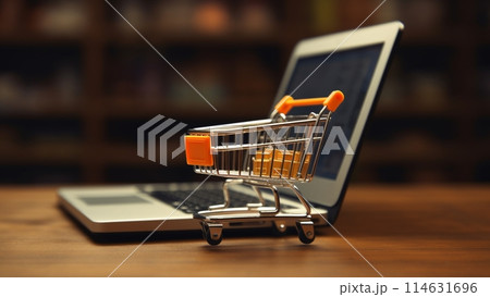 shopping cart with laptop 114631696