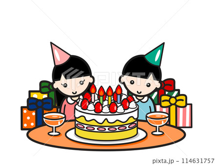 お誕生日会をする男の子と女の子 114631757