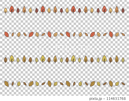 ポップな飾り罫・ライン（カラー）：木・葉っぱ・秋・紅葉 114631768