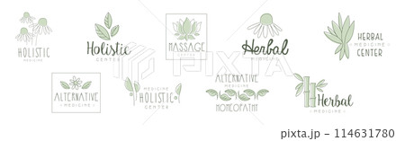 Homeopathy and Holistic Herbal Treatment Logo Vector Set Homeopathy and Holistic Herbal Treatment Logo Vector Set 114631780