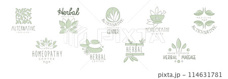 Homeopathy and Holistic Herbal Treatment Logo Vector Set Homeopathy and Holistic Herbal Treatment Logo Vector Set 114631781