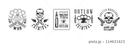 Outlaw and Criminal Street Warrior Emblems Vector Set 114631823