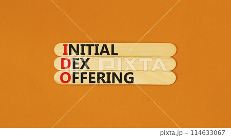IDO initial DEX offering symbol. Concept words IDO initial DEX offering on beautiful wooden stick. Beautiful orange background. Business IDO initial DEX offering concept. Copy space. IDO initial DEX offering symbol. Concept words IDO initial DEX offering on beautiful wooden stick. Beautiful orange background. Business IDO initial DEX offering concept. Copy space. 114633067