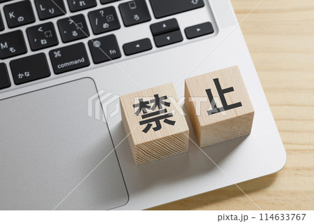 禁止と書かれた積み木のブロック 禁止と書かれた積み木のブロック 114633767