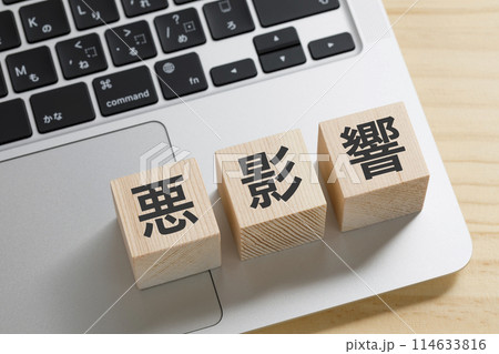 悪影響と書かれた積み木のブロック 114633816