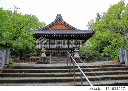 Muko-Jinja Shinto Shrine in Muko City of Kyoto Japan. Founded in the year 718 by the Mutobe clan as requested by Emperor Jinmu. Its design was copied by the Meiji Jingu in Tokyo. 114633927