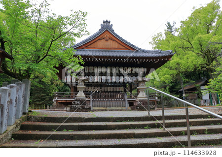 Muko-Jinja Shinto Shrine in Muko City of Kyoto Japan. Founded in the year 718 by the Mutobe clan as requested by Emperor Jinmu. Its design was copied by the Meiji Jingu in Tokyo. Muko-Jinja Shinto Shrine in Muko City of Kyoto Japan. Founded in the year 718 by the Mutobe clan as requested by Emperor Jinmu. Its design was copied by the Meiji Jingu in Tokyo. 114633928