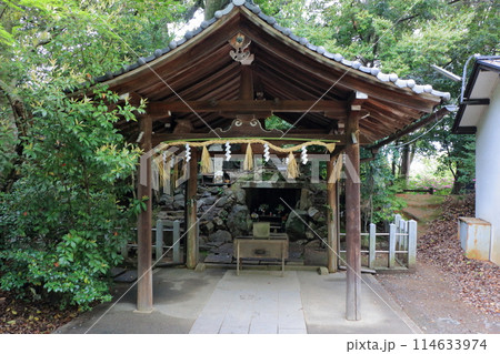 Muko-Jinja Shinto Shrine in Muko City of Kyoto Japan. Founded in the year 718 by the Mutobe clan as requested by Emperor Jinmu. Its design was copied by the Meiji Jingu in Tokyo. Muko-Jinja Shinto Shrine in Muko City of Kyoto Japan. Founded in the year 718 by the Mutobe clan as requested by Emperor Jinmu. Its design was copied by the Meiji Jingu in Tokyo. 114633974